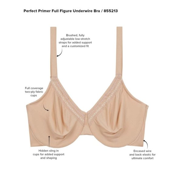 Wacoal 40DD Beige Perfect Primer Full Figure Underwire Bra 855213 - Picture 3 of 7